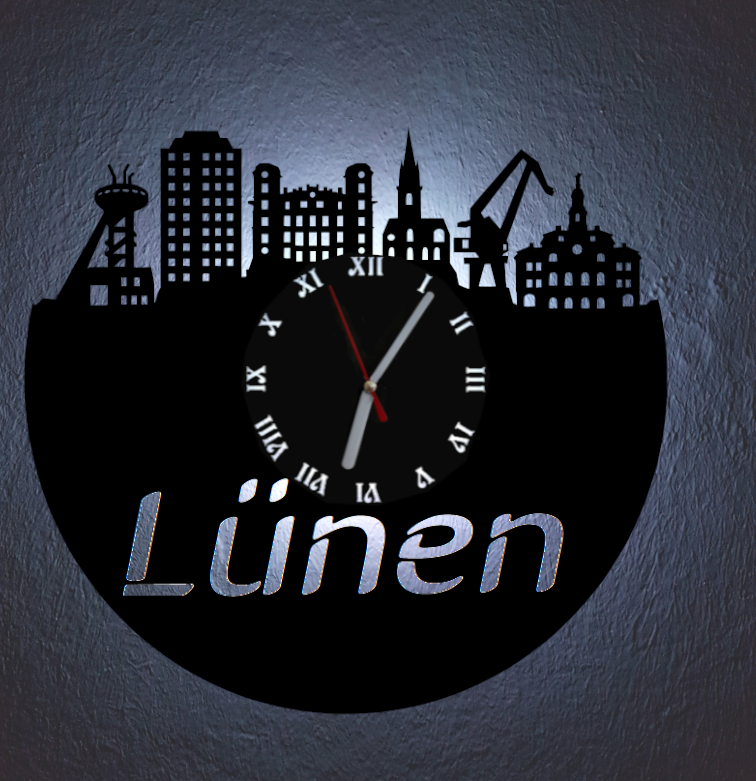 Extravagante Skyline LED Wanduhr, Motiv "Lünen"