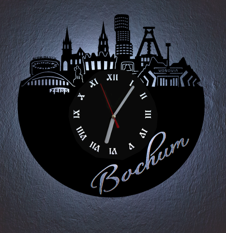 Extravagante Skyline LED Wanduhr, Motiv "Bochum"